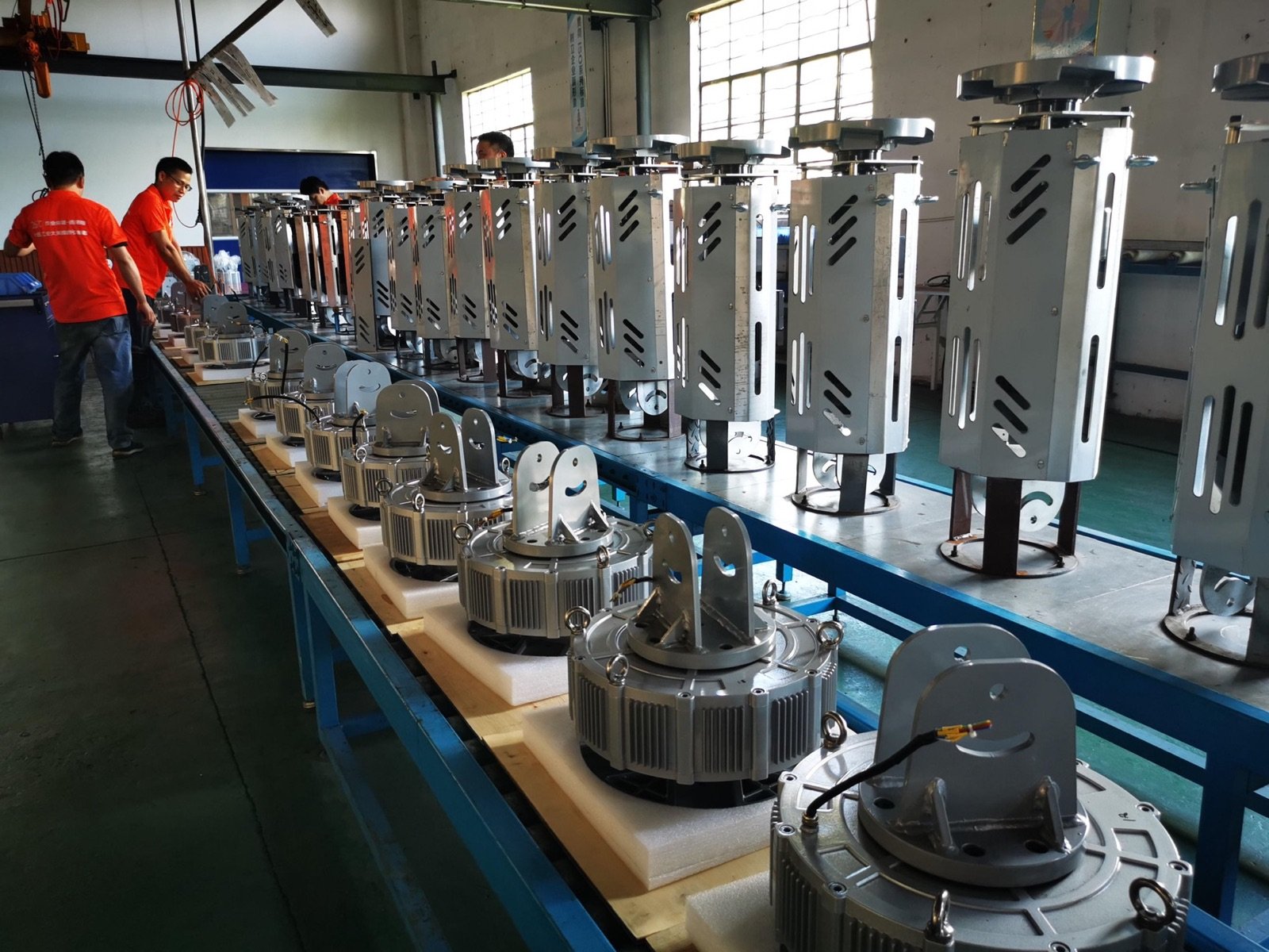 Industrial fan assembly line with configured units