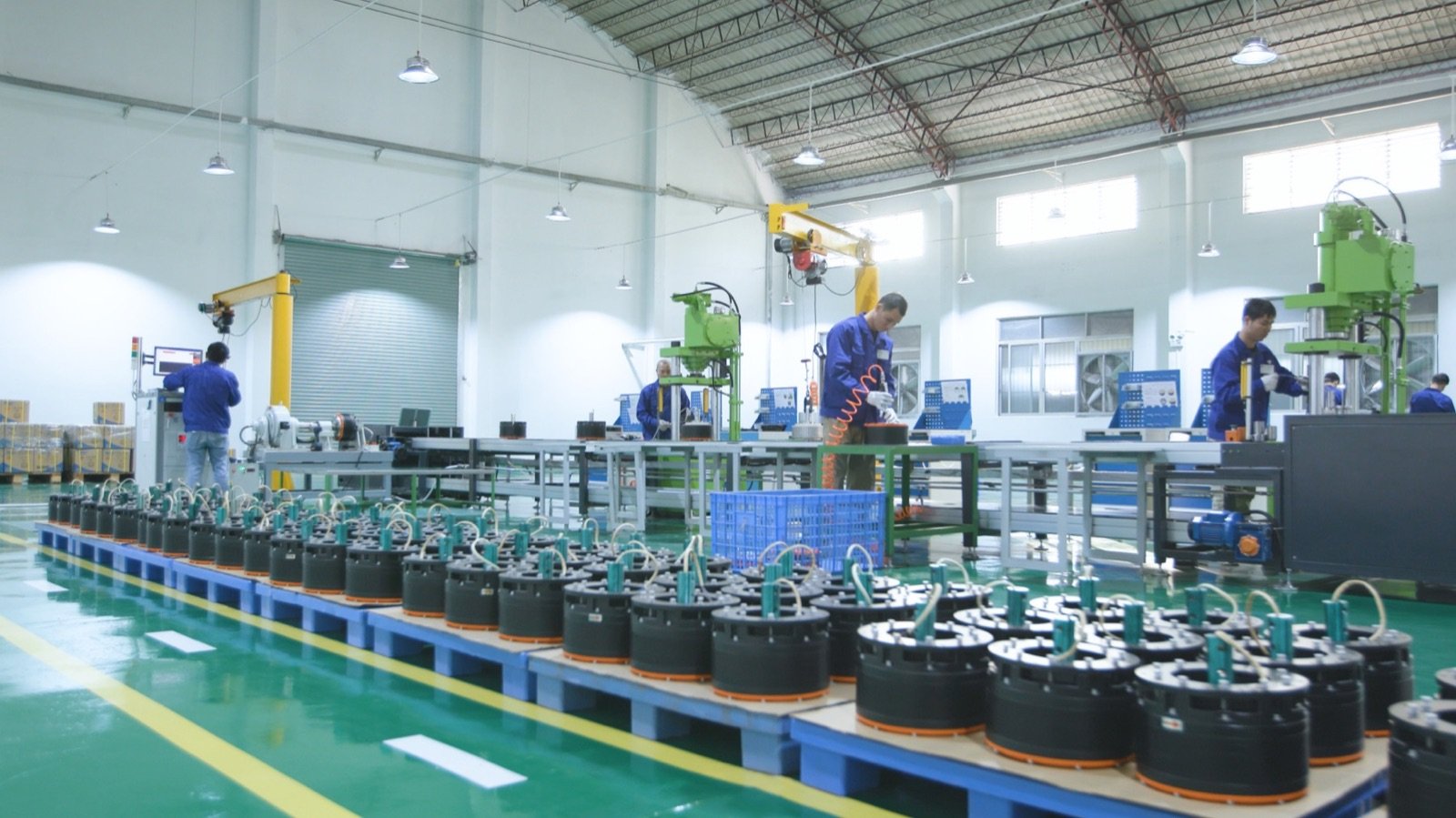 Clean workshop production line with organized components