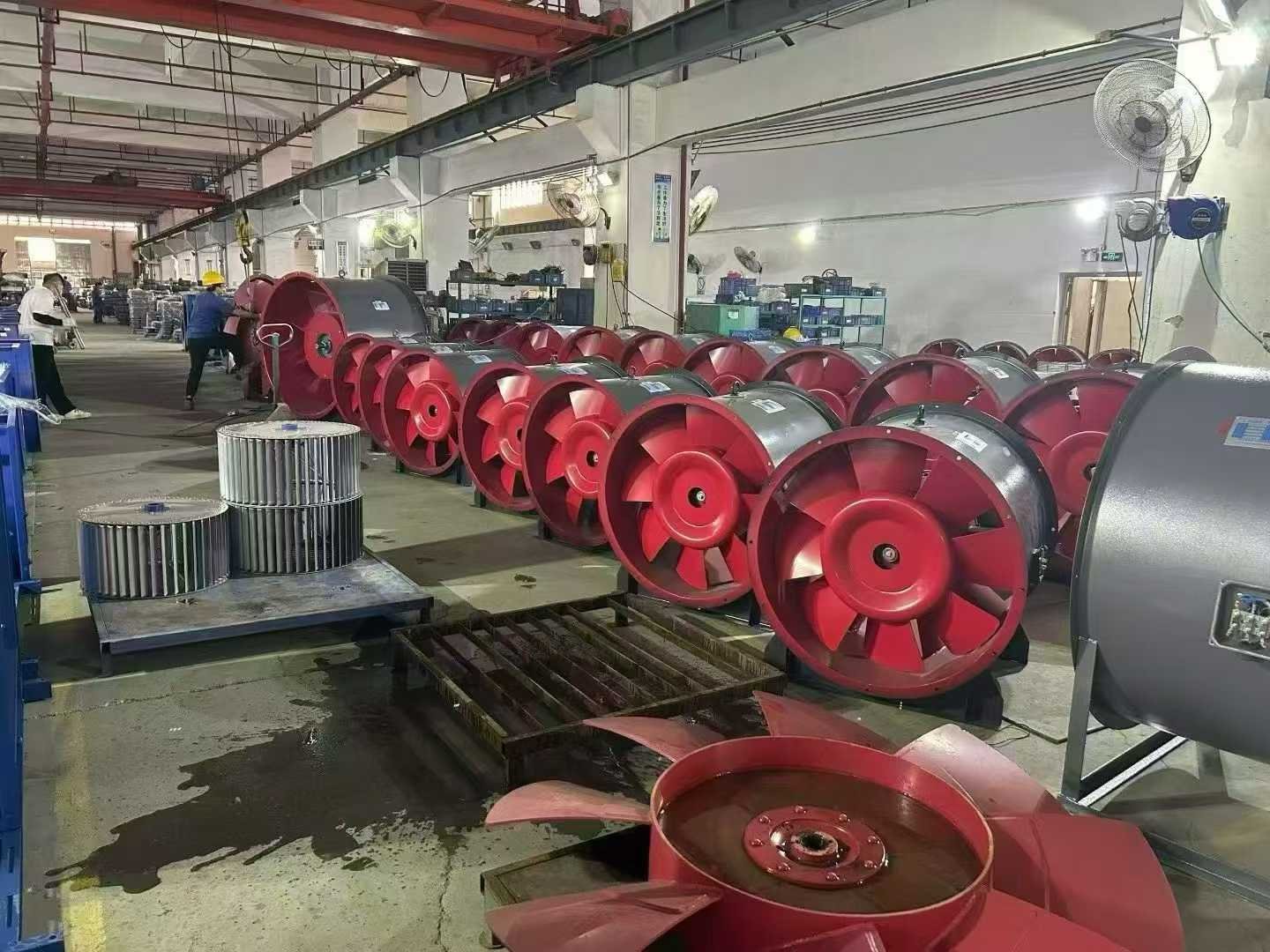 Centrifugal fans in an assembly workshop