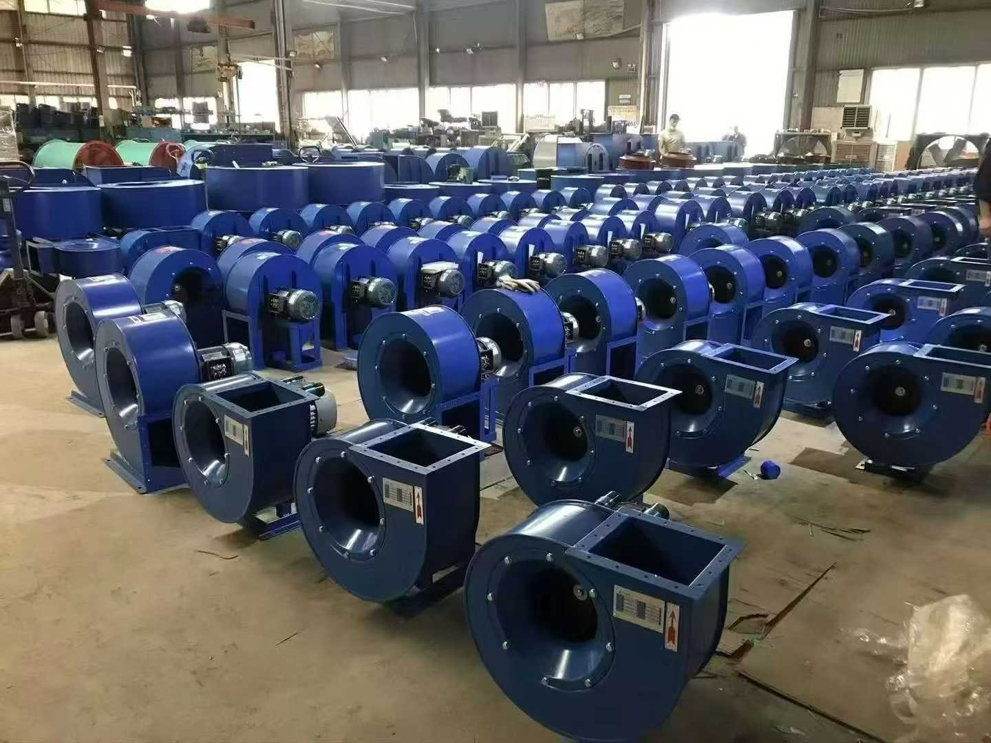 Finished centrifugal fans staged in the production area