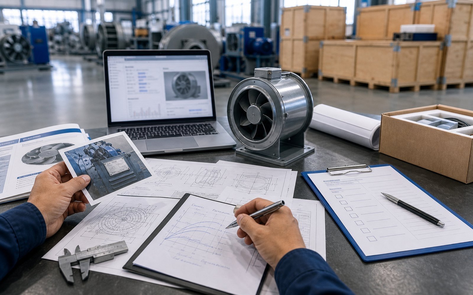 Industrial fan selection documents and export preparation workflow