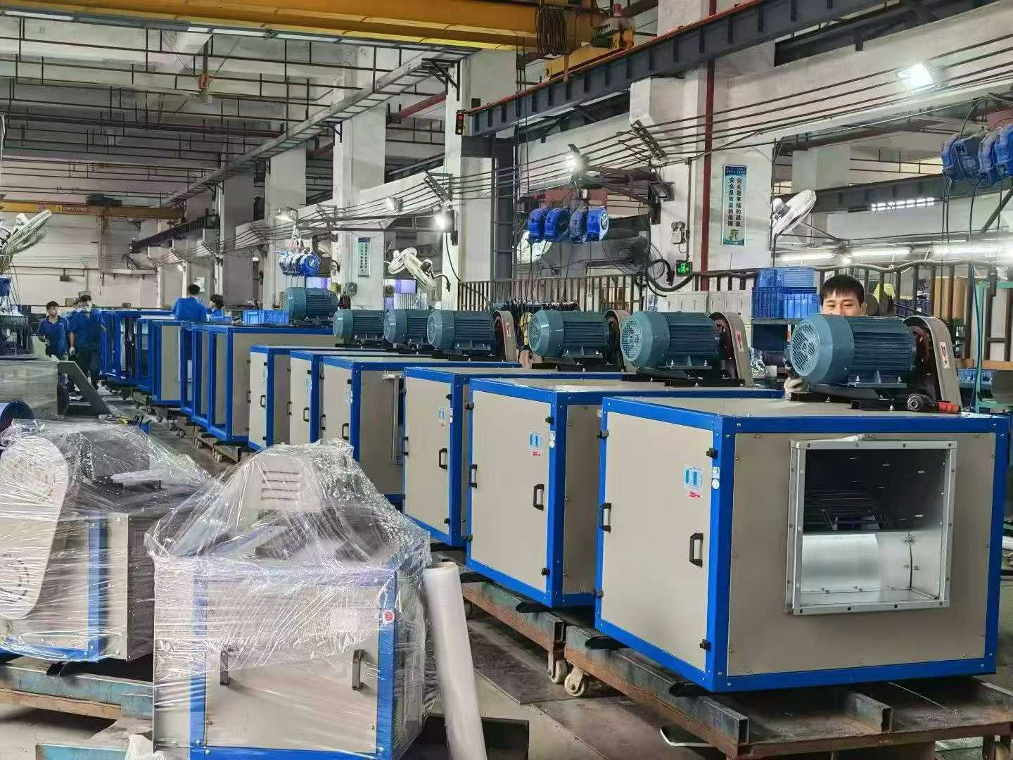 Industrial air handling units on a production line